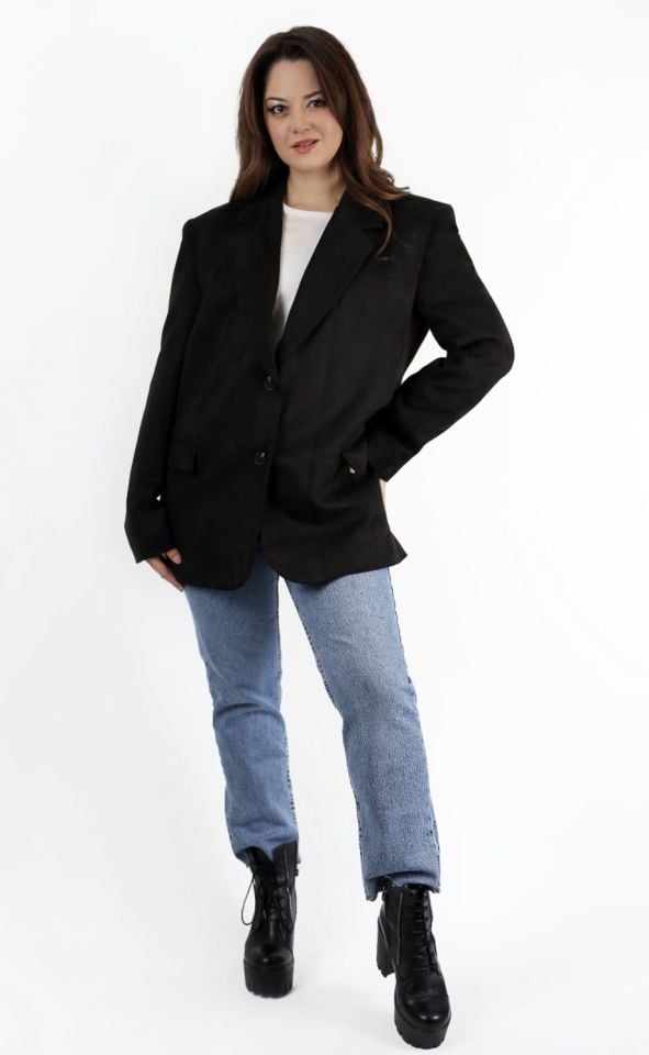 Siyah Süet İçten Astarlı Blazer