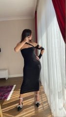 Siyah Sandy Kumaş Bant Detaylı Elbise