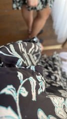Siyah Kimono Desen Belden Lastikli Düğmeli Saten Elbise