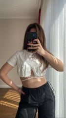 Beyaz İp Detaylı Crop