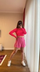 Pembe Çimalı Cepli Şort