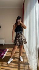 Leopar Desenli Şort Etek