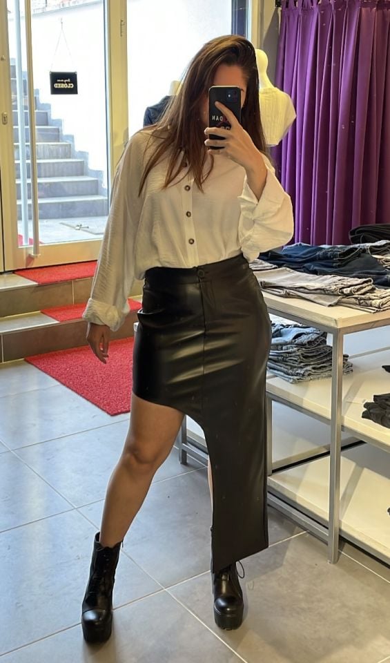 Asimetrik Kesim Midi Boy Deri Etek