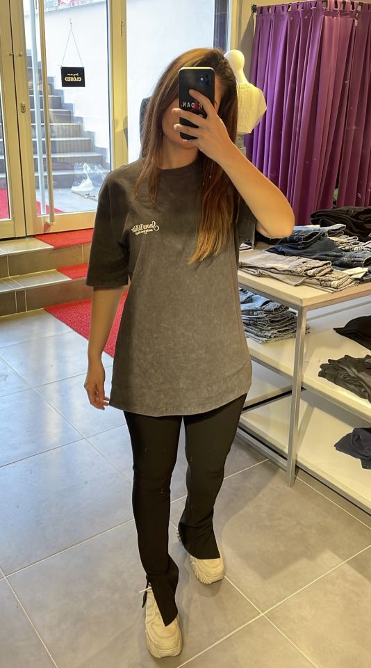 Fitilli Yırtmaçlı Siyah Pantolon Tayt
