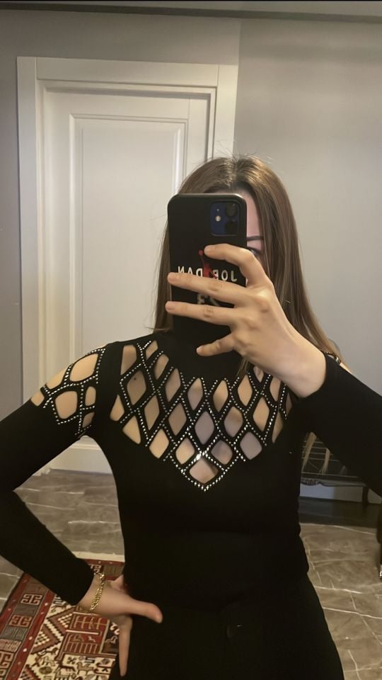 Taş Detay Kafesli Soft Kumaş Body