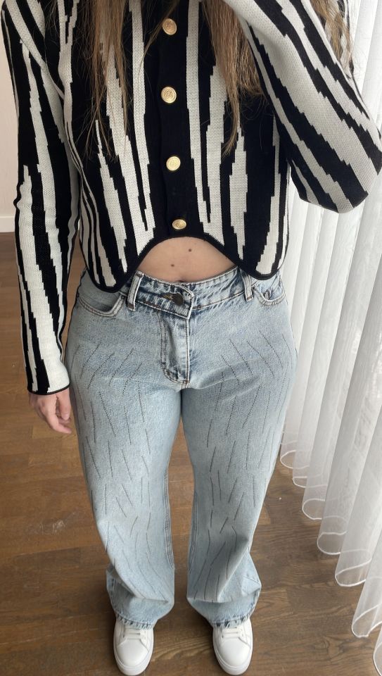 Taşlı Mavi Wide Leg Jean