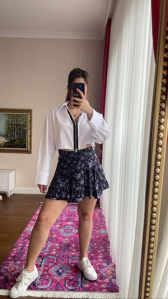 Fermuarlı Beyaz Crop Gömlek