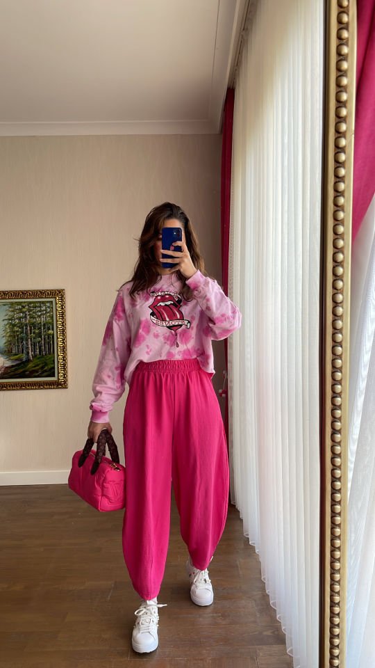 Baskılı Pembe Batik Sweatshirt